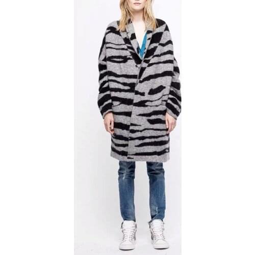 Women Sweater Leopard Mohair Wool Fluffy Knit Cardigan