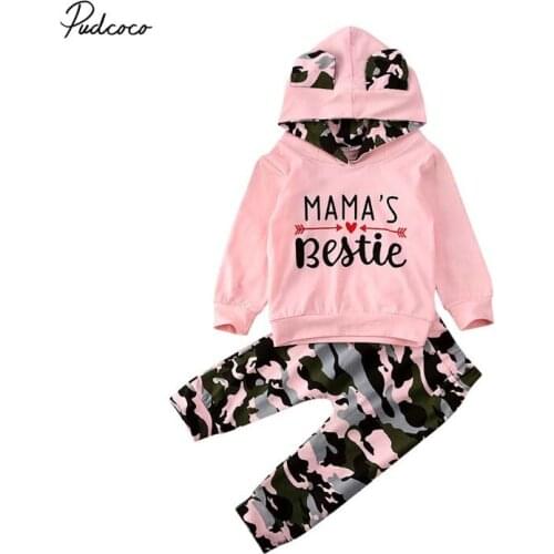 2020 Baby Spring Autumn Clothing Infant Baby Girl Clothes Set Pink Hoodie Sweatshirts Camouflage Pants Outfits 2pcs For 0-24M