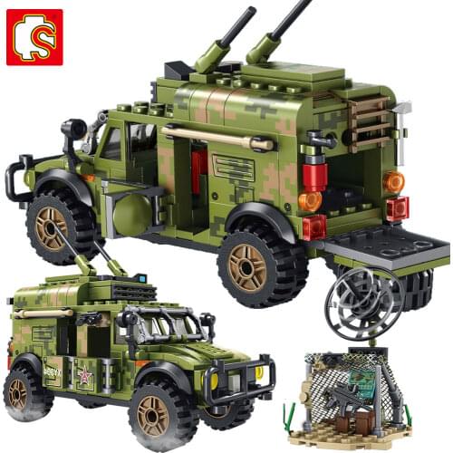 SEMBO 303PCS Military Armored Tank Communication Command Car Building Blocks Vehicle Kits Children Educational Bricks Toys