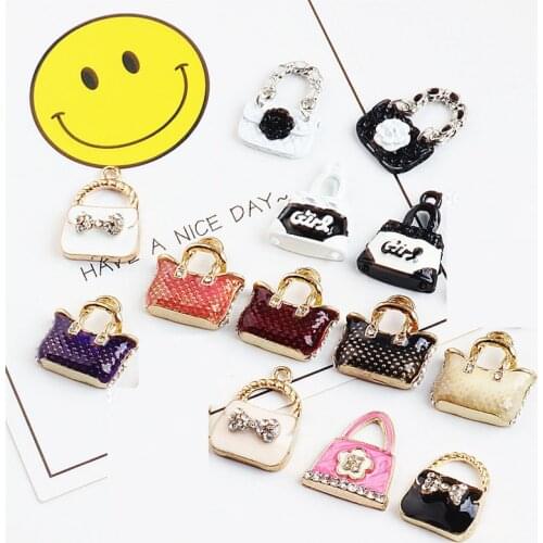 5pcs/lot rhombus bag size pendant alloy enamel charm DIY accessories of necklace bracelet headdress handmade earring fitting