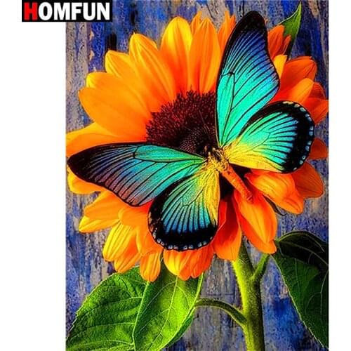 HOMFUN Full Square/Round Drill 5D DIY Diamond Painting "Butterfly Sunflower" 3D Diamond Embroidery Cross Stitch Home Decor Gift
