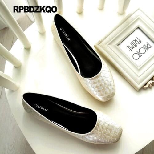 White Elderly Woven Soft Ballet Flats Women 10 Designer Chinese Shoes Plus Size Plaid Large Square Toe Green 11 2021 Ballerina