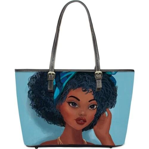 ELVISWORDS Brand Luxury Handbag Large Casual Tote Bag Lady Leather Shoulder Bags Black Girl Printing Women Handbags Custom Bolso
