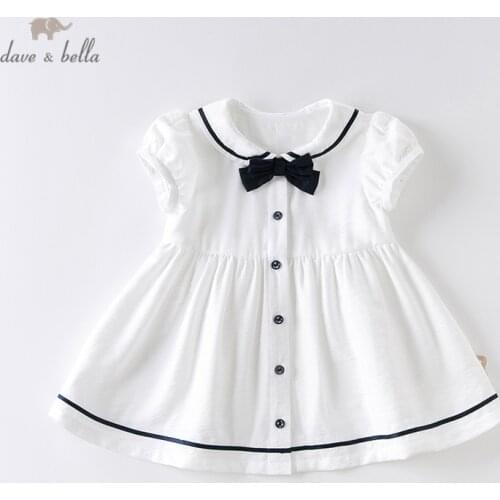 DB13374 dave bella summer baby girls princess striped bow button dress children fashion party dress kids infant lolita clothes