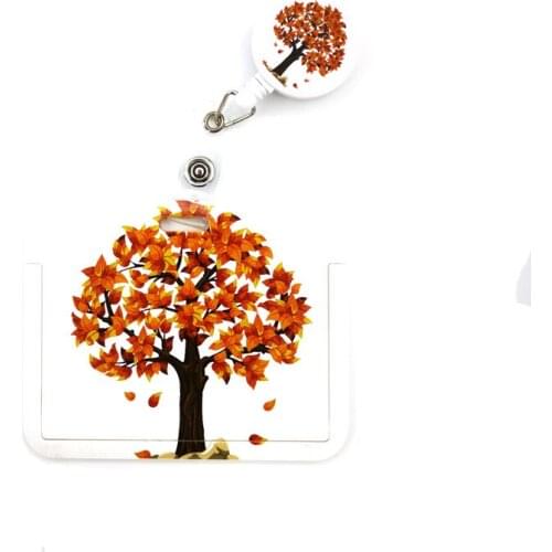 Autumn Fallen Leaves Cartoon Cute Credit Card Holder Lanyard Women Men Kid Student Badge Reel ID Bus Clip Card Badge Holder