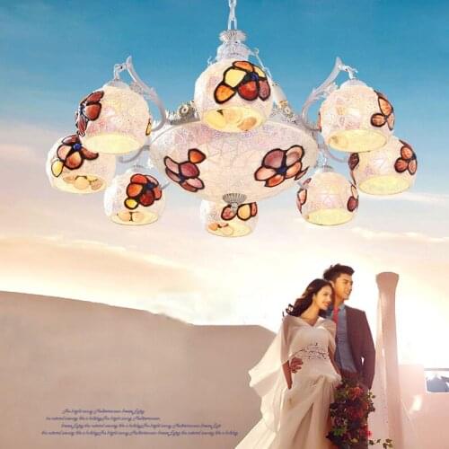 European Bohemian Tiffany Pendant Lamp Glass Shade Restaurant Light Bar Suspension Lights Fixtures For Bedroom Living Room PL461