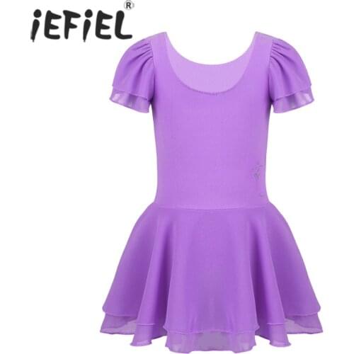IEFiEL Girls Ballet Tutu Dance Costumes Dress Short Sleeve Child Kids Ballet Dress Formal Ballerina Gymnastics Leotard Dancewear
