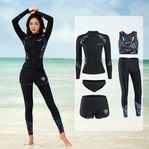 Long Sleeve Rash Guard Women Print 5 Pieces Swimsuit Zipper Swimwear Bathing Suits Surfing Pad Long Pant Couples Men 3 pieces