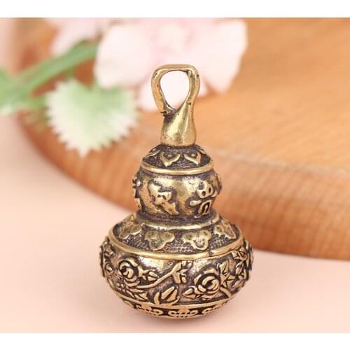 Brass Chinese Letters Blessing Lotus Gourd Charms Copper Lucky Car Key Chain Pendants Pill Box Medicine Case Container Bottle