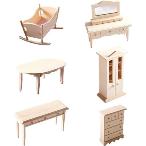 Simulation Small Home Furniture Model Cradle Cupboard Desk Dining Table Set Toys for Doll House Decoration Dollhouse Miniature