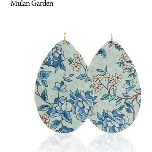 Mulan Garden PU Leather Teardrop Earrings Fashion Jewelry for Women Flower Big Statement Earrings 2018 Christmas Gift Wholesale