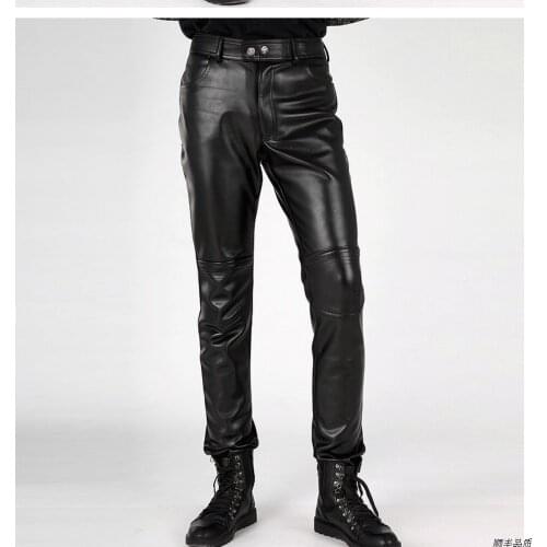 Hot 2020 New Spring Nightclub Men Leather pants Personality Korean Skinny Stitching Man Motorcycle Trousers 28-39