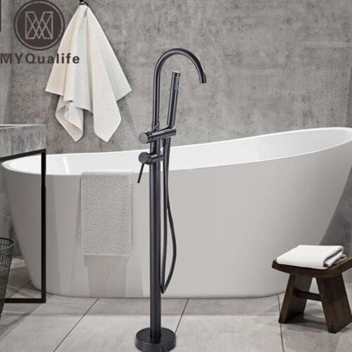 MYQualife Floor Mounted Chrome Bath Tub Faucet Clawfoot Free Standing Bath Mixer Tap with Handshower Single Lever Bathtub Faucet