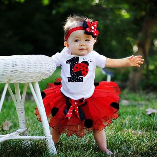 Newborn Baby Girl 1st Birhday Dress Outfits Summer Top Romper Dots Tutu Headband 3Pcs Sets Baby Clothing Suit For Girls Clothes