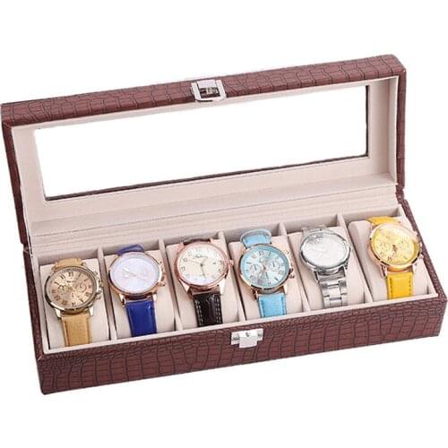 Luxury PU Leather Watch Box 6 Slots Wood Holder Boxes For Men Women Watches Organizer Box 6 Grids Watch Organizers dropship
