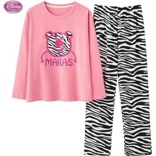 Disney Zebra Pattern Pajama Long Sleeve Pink Pijama Mujer Femme Autumn Nightwear Suit Female Casual Homewear Pajama Set Women