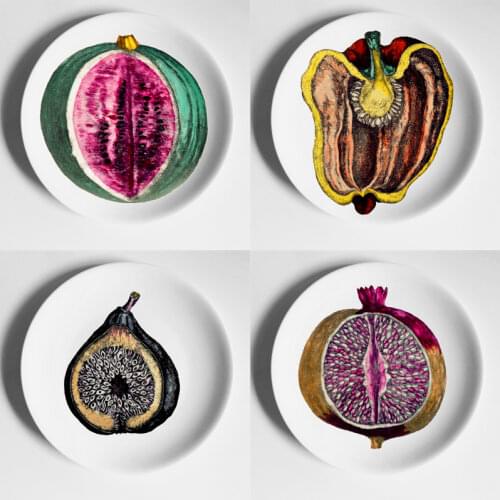 Segmented Fruit Plates Vegetable Style Craft Desktop Wall Hanging Decorative Dishes Colorful Home Decor Illustration