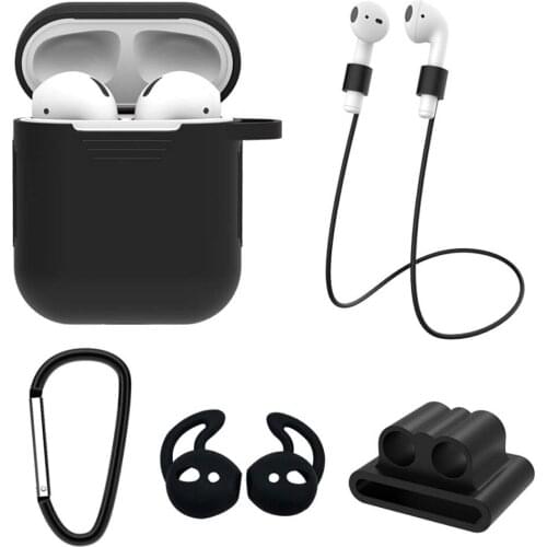 5 in 1 Silicone Case Ear Tips Anti Lost Strap Carabiner Hooks Watch Band Holder for Airpods iPhone Wireless Earbuds Rplacement