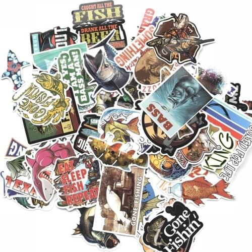 TD ZW 60Pcs Fisherman Go Fishing Stickers Waterproof Decal Laptop Motorcycle Luggage Snowboard Fridge Phone Car Sticker