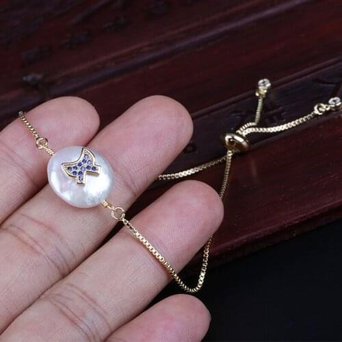 Deep blue navy cz tiny tie knot charm freshwater pearl bead charms dainty gold link bracelets for women wedding birthday gift