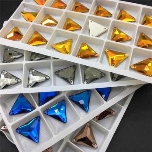 TopStone K9 High Qualit Triangle Sew On Stone 12mm 16mm 22mm Glass Crystal Flat Back Rhinestones For Sewing Dress Jewelry Making