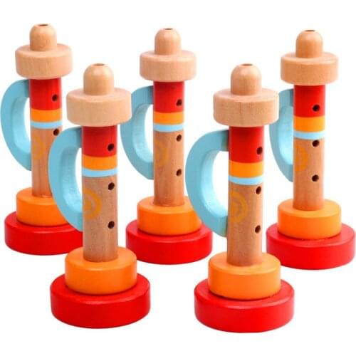 Solid Wood Childrens Horn /Trumpet Orff Musical Instrument Parent-child Toys Speaker Gift for Infant Early Education