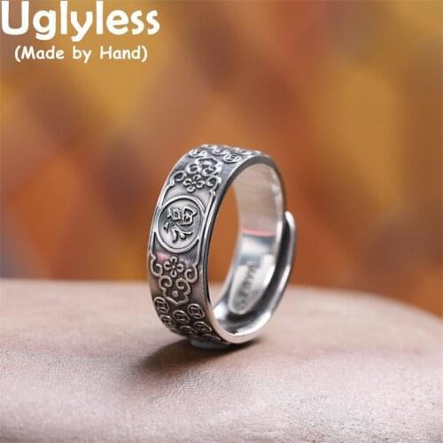 Uglyless China Chic FU Best Wishes Gifts Jewelry for Women Thai Silver Coins Rings 925 Silver Ethnic Rings Eastern Dress Bijoux