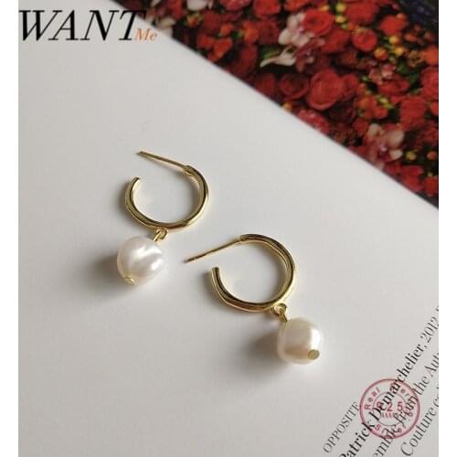 WANTME Real 925 Sterling Silver Fashion Korean Irregular Baroque Natural Pearl Stud Earrings for Women Bohemian Gothic Jewelry