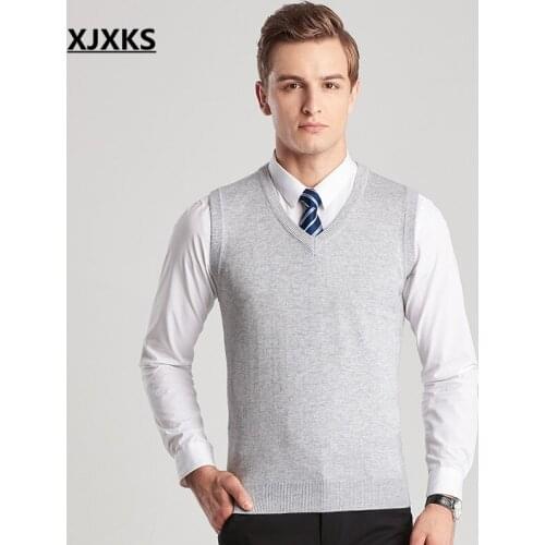 XJXKS 2020 autumn winter new fashion V-neck men vest comfortable cashmere knitted sleeveless sweater women pullover
