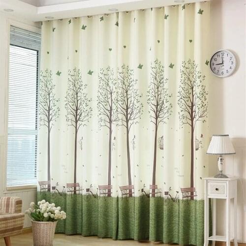 Green Tree Printed Blackout Window Door Curtains for Living Room Bedroom Kids Baby Room Kitchen Home Decorative Curtains Drapes
