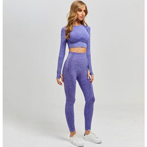 2pcs/set Vital Women Seamless Yoga Sets Gym Workout Clothes Long Sleeve Fitness Crop Top High Waist Energy Leggings Sports Suit