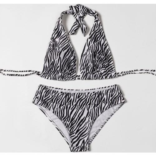 ZTVitality Zebra Print Push Up Sexy Bikini 2021 Hot Sale Halter Bandage High Waist Swimsuit Padded Bra Backless Swimwear Women