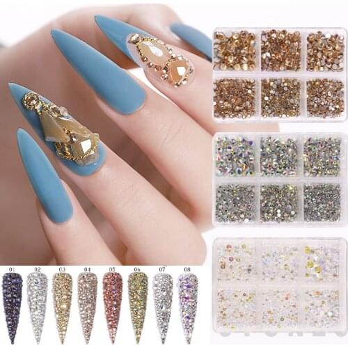 1Box/Bag Mixed Size Crystal AB Gold Silver Colorful 3D Glitter Non HotFix Flat Back Nail Art Rhinestones&Diamond Gem Decorations