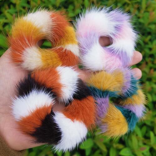 1PC Cute True Mink Fur Hair Ring Girls Black-White Brown Furry Band Loop Plush Elastic Fluffy Rope Ties Holder Fur Accessories