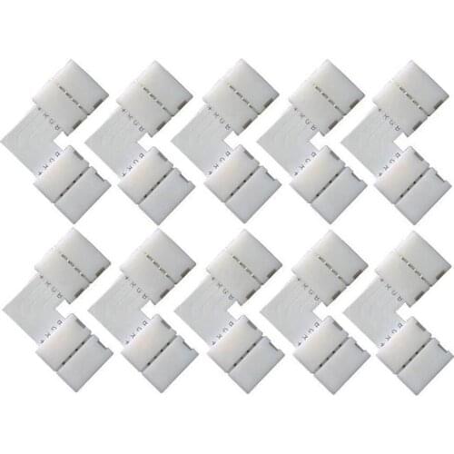 10mm 4pin L Shape Flexible LED Light Strip Connector RGB Solderless 90 Degree Corner Connectors For 5050 2835/3528 Light Tape