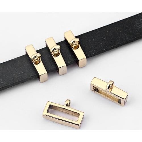 10pcs Gold Tone Slider Spacer Charms Beads fit Flat Leather Cord DIY Bracelet&Bangle Necklace Jewelry Making Accessories