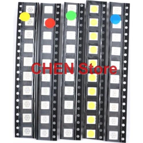 100pcs 5colors x 20pcs Green RED White Blue Yellow 0402 0603 0805 1206 1210 3582 5050 5730 DIY LED Diode SMD Kit Assortment Pack