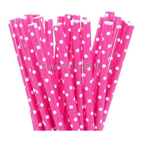 100pcs/lot White Mini Dot Hot Pink Paper Drinking Straws,Party Supplies Decoration Paper Drinking Straws Wholesale Online