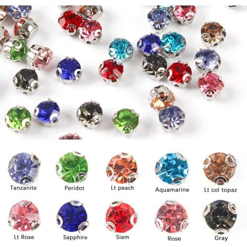 100PCS sewn rhinestone 10colors silver claw glass stone crystal for DIY decoration shoes and Wedding Dress decoration