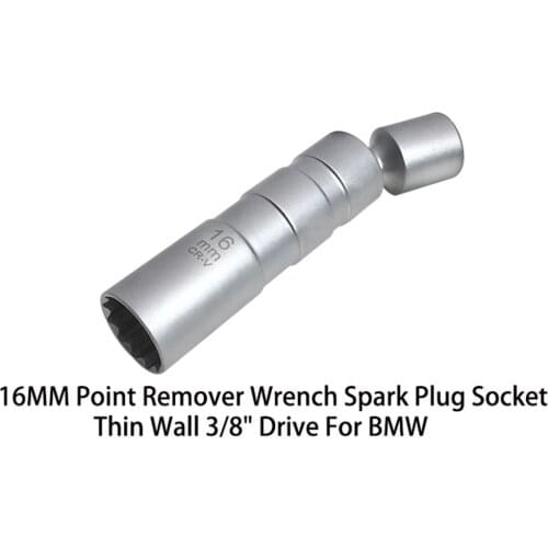 16mm 3/8'' Drive Magnetic Thin Wall Universal Joint Spark Plug Socket Removal Tool 12pt 95mm Length