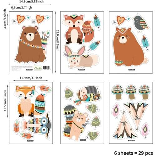 29pcs/set Cartoon Animal Wall Sticker Fox Bear Elk Fairy Tales Mural Wall Decals DIY for Kids Baby Room Children Room Home Decor