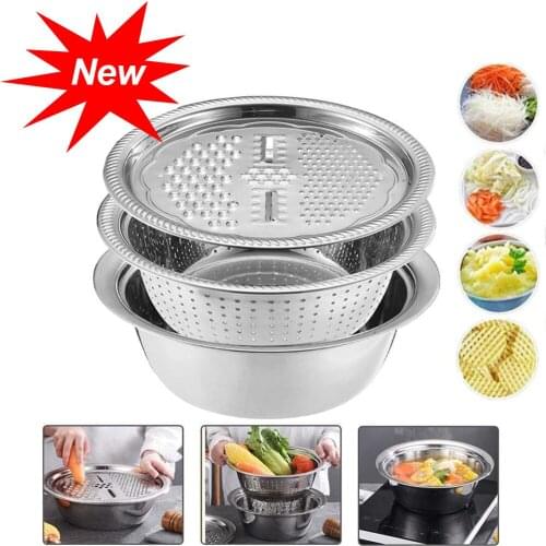3PCS/Set Multifunctional Fruit Salad Vegetable Slicer Potato Grater Kitchen Rice Sieve Drain Basin Grating Basin Kitchen Tools