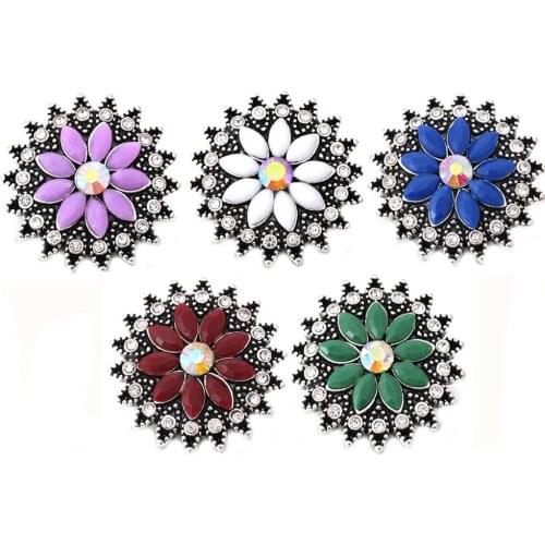 5pcs/lot New Flower Snap Button Jewelry Rhinestone Metal 18mm Snap Buttons Fit 20mm 18mm Snap Button Bracelet Necklace