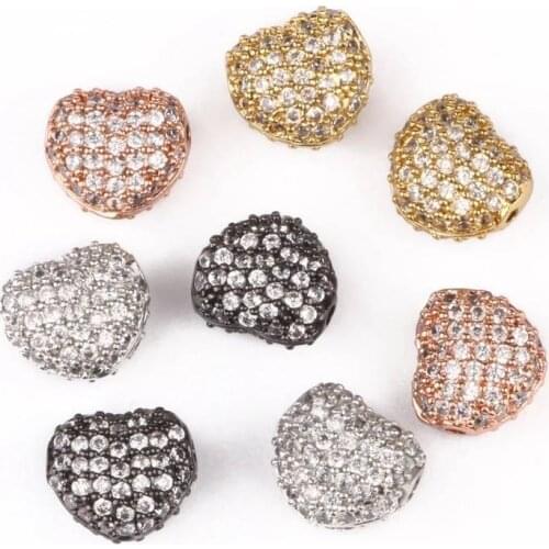 5pcs micro pave cz heart beads