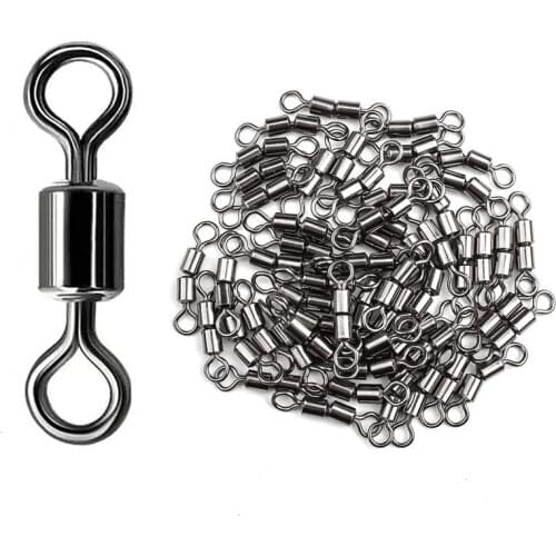 50Pcs/bag Stainless Steel Fishing Connector Size 1cm Corrosion Resistance Barrel Bearing Rolling Swivel Solid Ring Connector