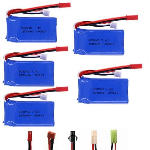 7.4V 2S 1100mah to 1500mah For Wltoys V353 A949 A959 A969 A979 k929 903048 7.4v Drone Battery For RC Cars Helicopters Boats 5PCS