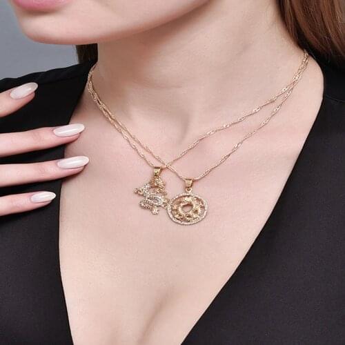 ALYXUY 2 pcs/set Fashion Dragon Personality Shining Crystal Pendant Necklace Elegant Jewelry Lucky Symbol Women Girls Gift