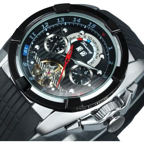 FORSINING Outdoor Sport Automatic Tourbillon Mechanical Watch Men Calendar Silicone Strap Creative Mens Watches Top Brand Luxury