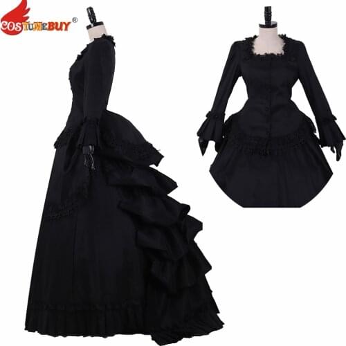 Costumebuy Victorian Bustle gown Dress Medieval Renaissance black Victorian bustle gown dress 18th century custom made