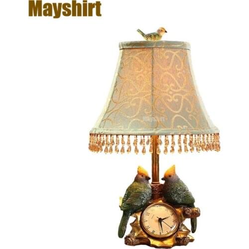 Resin Bird Art Deco Clock Table Lamps for Living Room Nordic Bedroom Home Deco Table light Bed Lamp Fabric Modern Light Fixtures